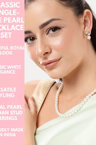 elegant pearl necklace set with kundan stud earrings wedding, festive & party wear jewelry set