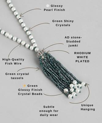 pearl & green beaded tassel necklace | handmade bead mala for women | elegant traditional-fusion design jewelry 4