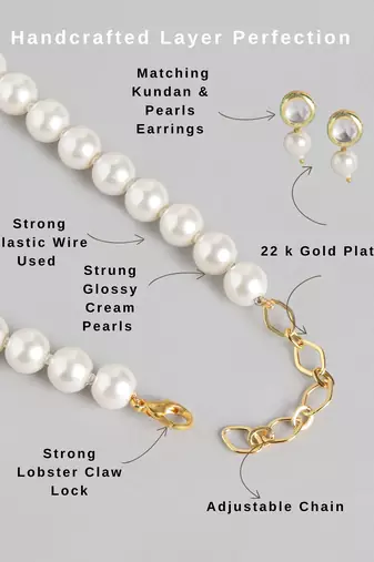 elegant pearl necklace set with kundan stud earrings wedding, festive & party wear jewelry set