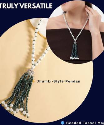 pearl & green beaded tassel necklace | handmade bead mala for women | elegant traditional-fusion design jewelry 5