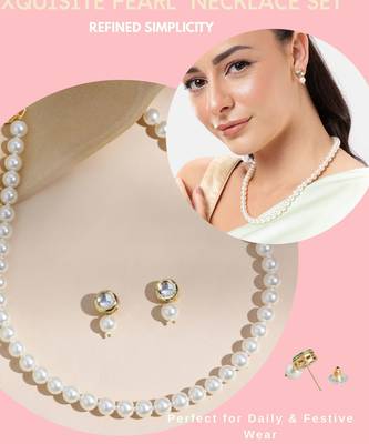 elegant pearl necklace set with kundan stud earrings wedding, festive & party wear jewelry set 5