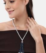 pearl & blue beaded tassel necklace | handmade bead mala for women | elegant traditional-fusion design jewelry