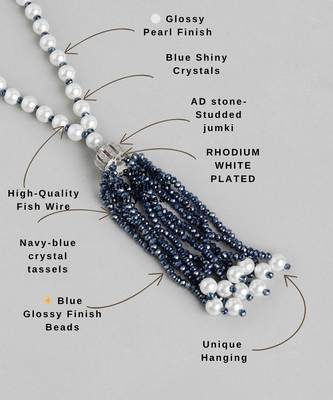 pearl & blue beaded tassel necklace | handmade bead mala for women | elegant traditional-fusion design jewelry 4