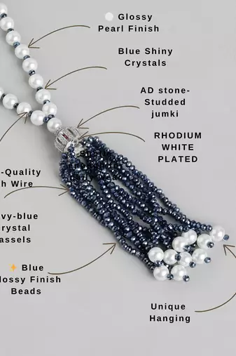 pearl & blue beaded tassel necklace | handmade bead mala for women | elegant traditional-fusion design jewelry