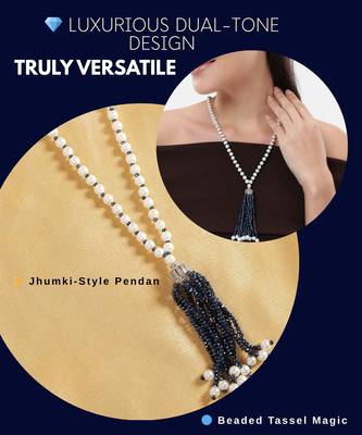 pearl & blue beaded tassel necklace | handmade bead mala for women | elegant traditional-fusion design jewelry 5