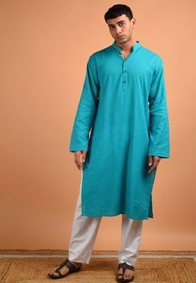 Turquoise cotton kurta 1