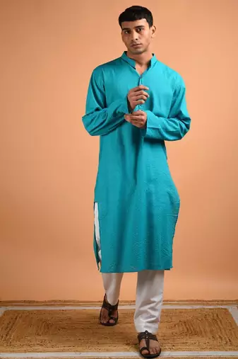 Turquoise cotton kurta