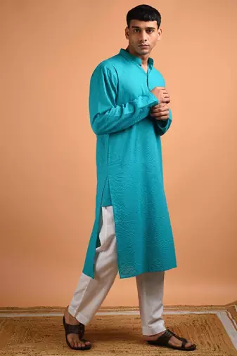 Turquoise cotton kurta