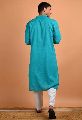 Turquoise cotton kurta 4