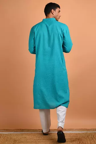 Turquoise cotton kurta