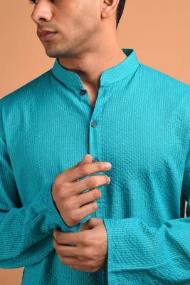 Turquoise cotton kurta 5