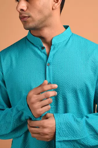 Turquoise cotton kurta