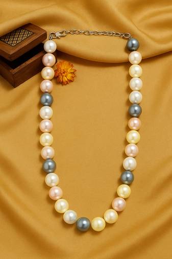big multicolor pearl necklace for women | bold beaded jewelry with adjustable chain | fashion statement necklace
