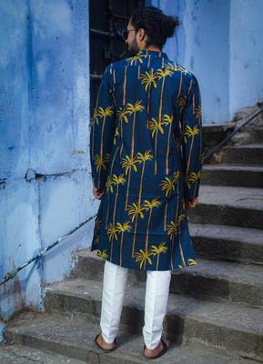 Navy blue cotton palm kurta pajama 3