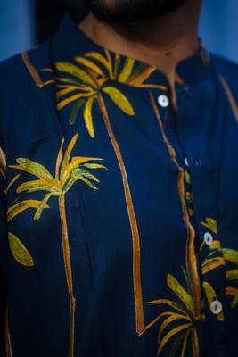 Navy blue cotton palm kurta pajama 4
