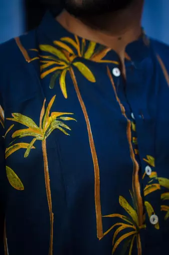 Navy blue cotton palm kurta pajama