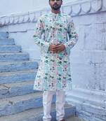 Sky blue cotton muted floral kurta pajama