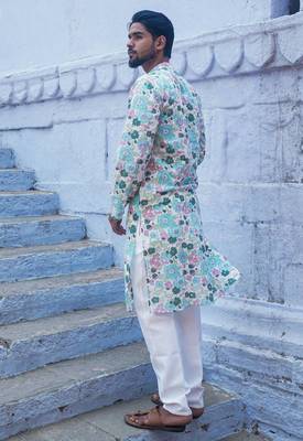Sky blue cotton muted floral kurta pajama 3