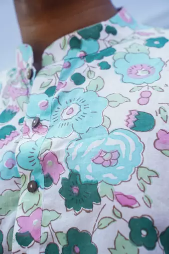 Sky blue cotton muted floral kurta pajama