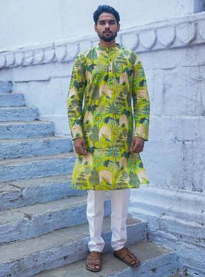 Green cotton kurta pajama 1
