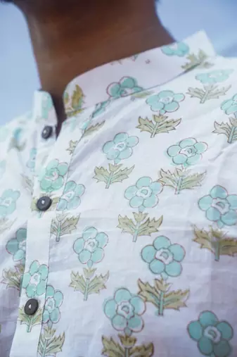 White cotton crystal petal kurta pajama