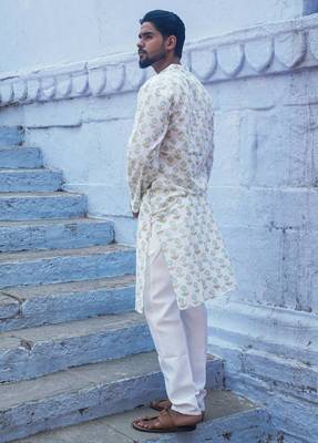 White cotton crystal petal kurta pajama 3