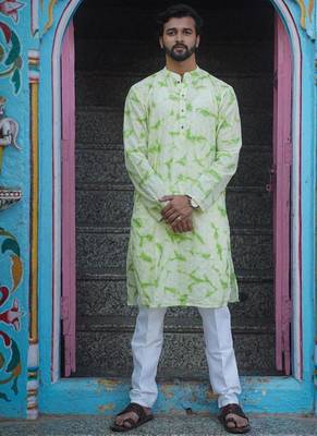 Green cotton mint blossom kurta pajama 1