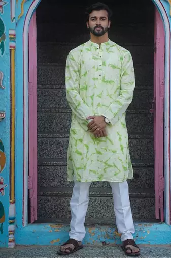 Green cotton mint blossom kurta pajama