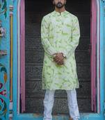 Green cotton mint blossom kurta pajama