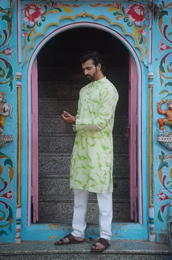 Green cotton mint blossom kurta pajama