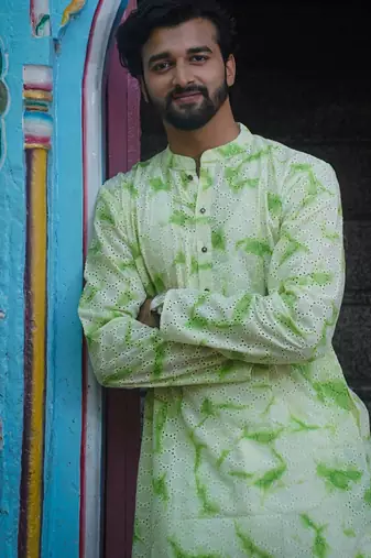 Green cotton mint blossom kurta pajama