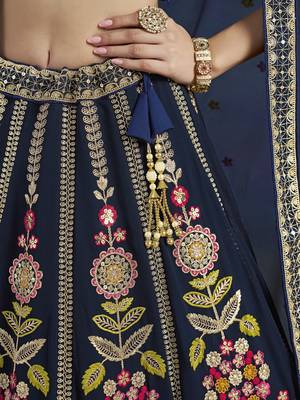 BLUE GEORGETTE SEQUINS THREAD ZARI EMBROIDERED LEHENGA CHOLI 7