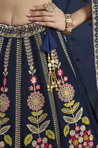 BLUE GEORGETTE SEQUINS THREAD ZARI EMBROIDERED LEHENGA CHOLI