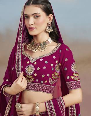 PINK GEORGETTE SEQUINS THREAD ZARI EMBROIDERED LEHENGA CHOLI 7