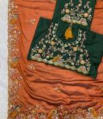 Orange Party Wear Soft Rangoli art Silk Saree
