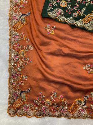 Orange Party Wear Soft Rangoli art Silk Saree 2