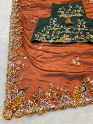 Orange Party Wear Soft Rangoli art Silk Saree 3