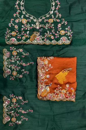 Orange Party Wear Soft Rangoli art Silk Saree