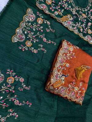 Orange Party Wear Soft Rangoli art Silk Saree 5