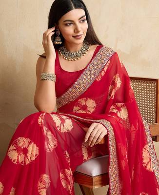 Red Party Wear Soft Georgette Bandhej Saree 3