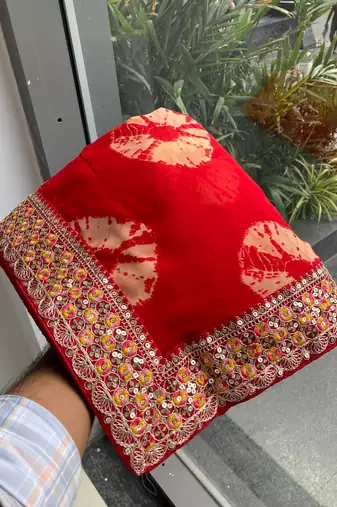 Red Party Wear Soft Georgette Bandhej Saree