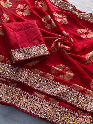 Red Party Wear Soft Georgette Bandhej Saree 5