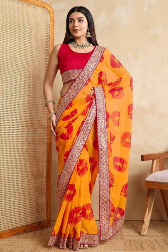 Yellow  Party Wear Soft Georgette Bandhej Saree