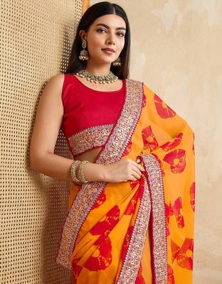 Yellow Party Wear Soft Georgette Bandhej Saree 3