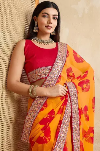 Yellow Party Wear Soft Georgette Bandhej Saree