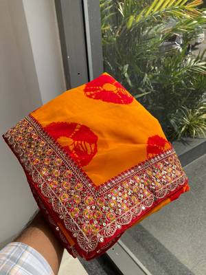 Yellow Party Wear Soft Georgette Bandhej Saree 4
