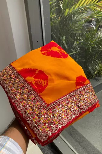 Yellow Party Wear Soft Georgette Bandhej Saree