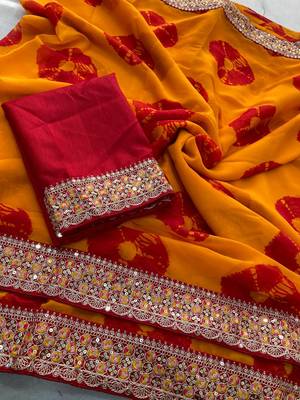 Yellow Party Wear Soft Georgette Bandhej Saree 5