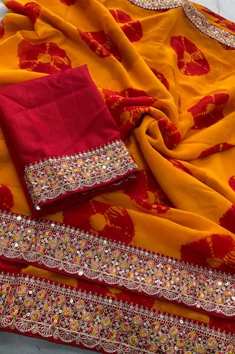 Yellow Party Wear Soft Georgette Bandhej Saree