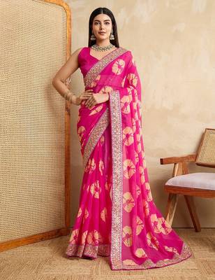 Pink Party Wear Soft Georgette Bandhej Saree 1